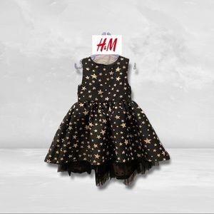 H&M Girls Gold and Black Star Sleeveless Dress with Tulle